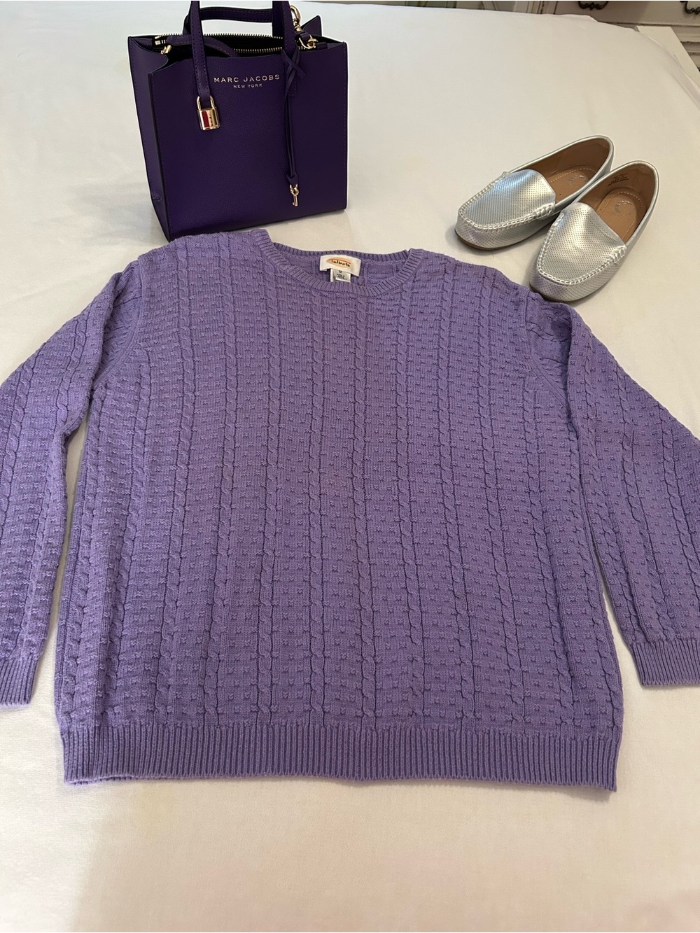 Talbots Lavender Crewneck Cable Knit Sweater